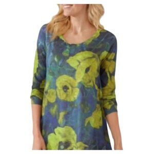 Soft Surroundings Yellow -Green Poppy Lightweight Scoop Neck Tunic Women's Sz PM